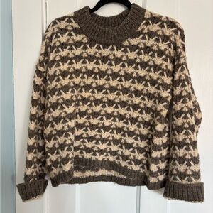 Madewell Brown and Cream Patterned Crewneck Sweater